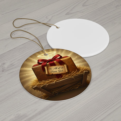 Christmas Ceramic Ornament - Gift Box Design for Holiday Decor