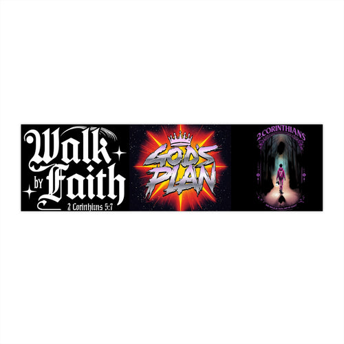 Christian Faith Bumper Sticker Pack — 'Walk by Faith', 'God's Plan', 2 Corinthians Designs