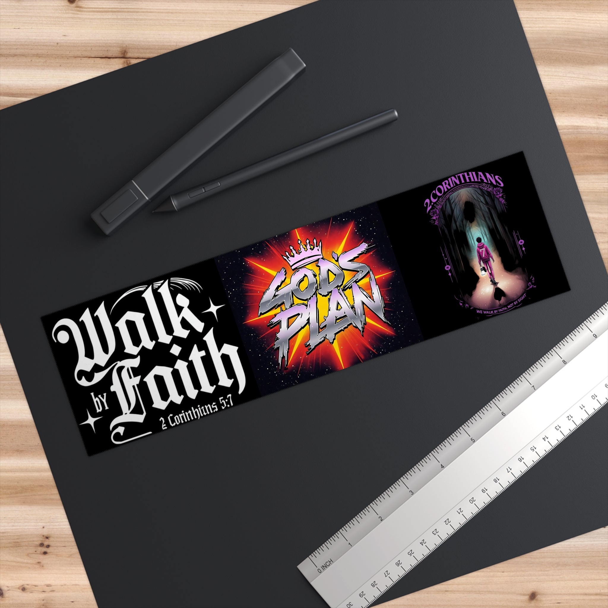 Christian Faith Bumper Sticker Pack — 'Walk by Faith', 'God's Plan', 2 Corinthians Designs