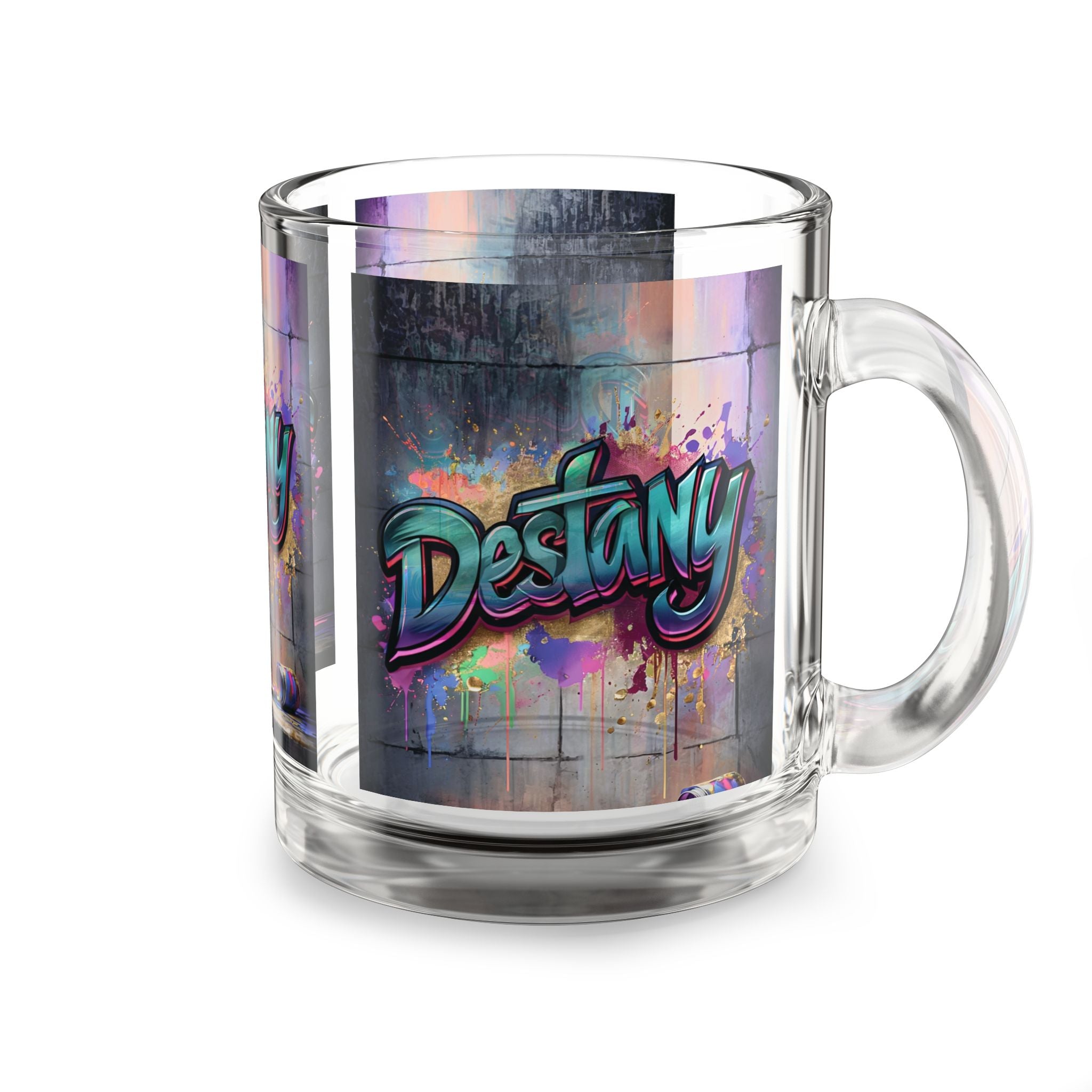 Destany World Splash Artist Glass Mug, 10oz -  Mug, Playful and Vibrant Coffee Cup for Artists and Dreamers, Perfect Gift for Creatives,