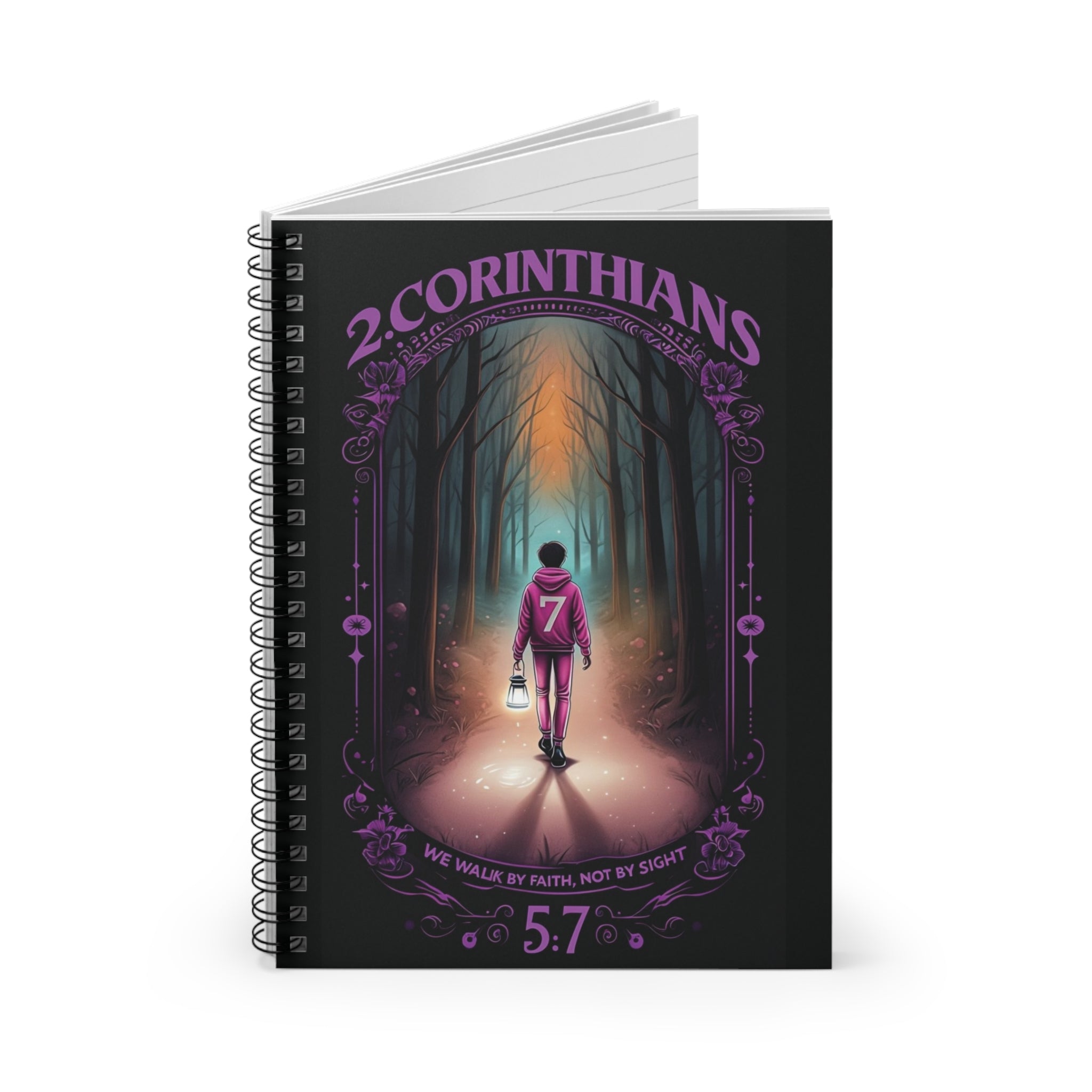 Lantern Forest Spiral Journal Notebook — 2 Corinthians Verse Journal for Prayer & Sermon Notes