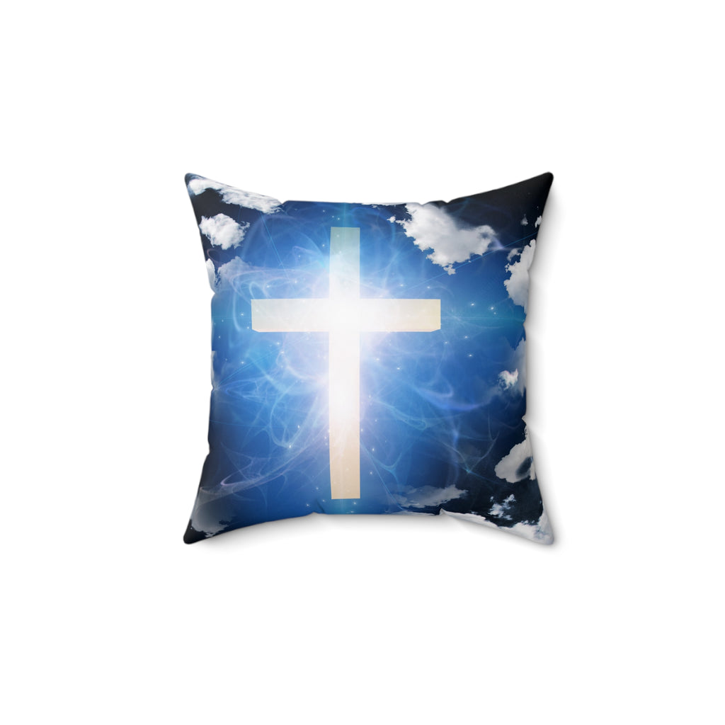 Square Pillow - Sky with Cross Inspirational Feeling