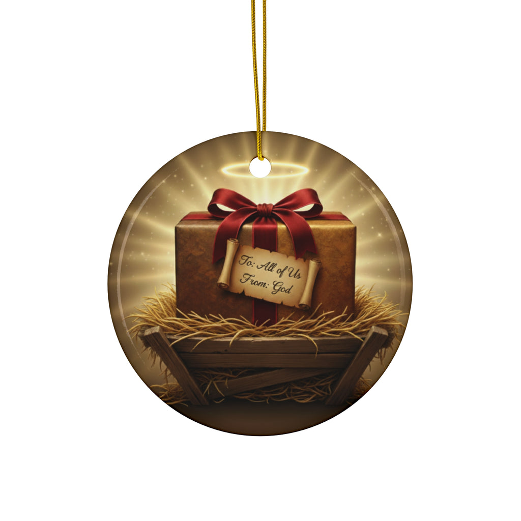 Christmas Ceramic Ornament - Gift Box Design for Holiday Decor