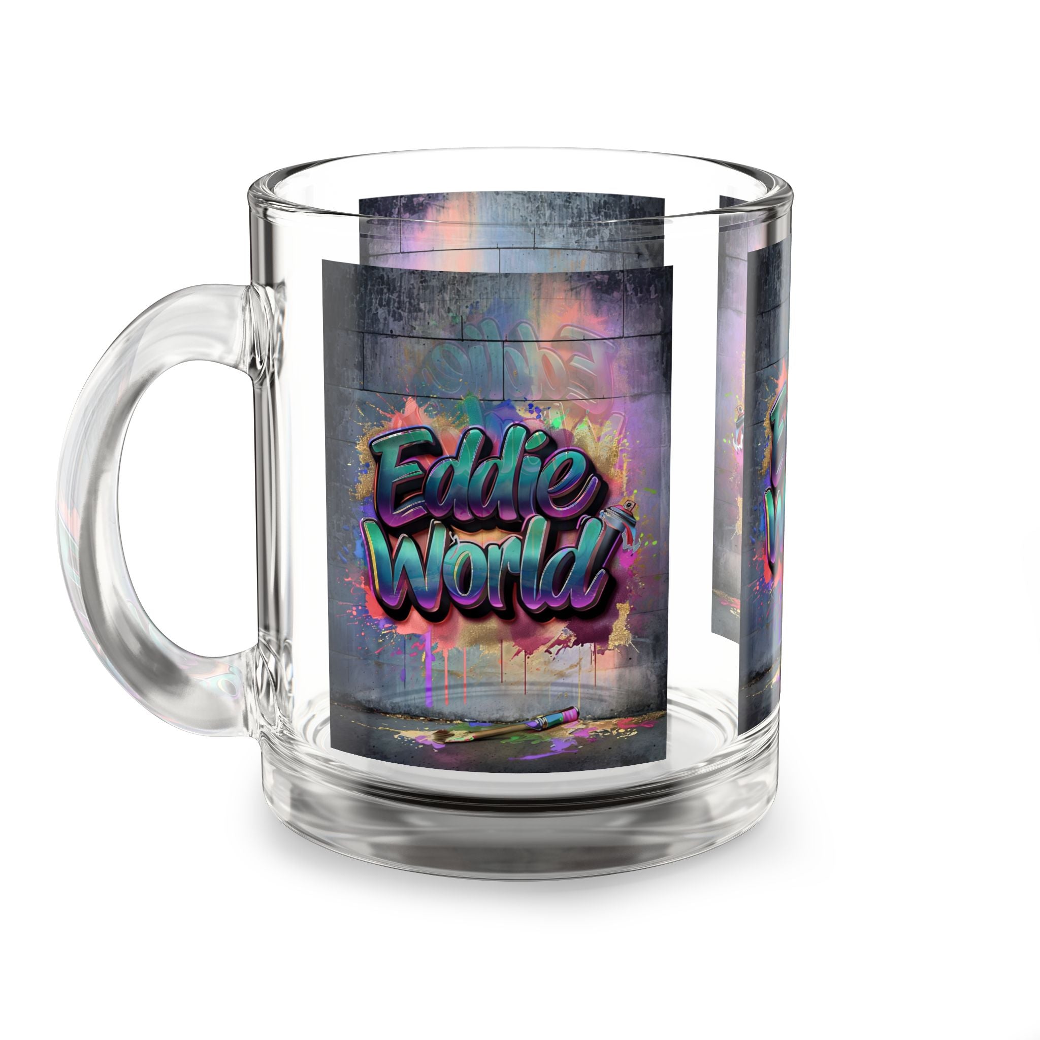 Glass Mug,Eddie World Splash Painted With Imagination,